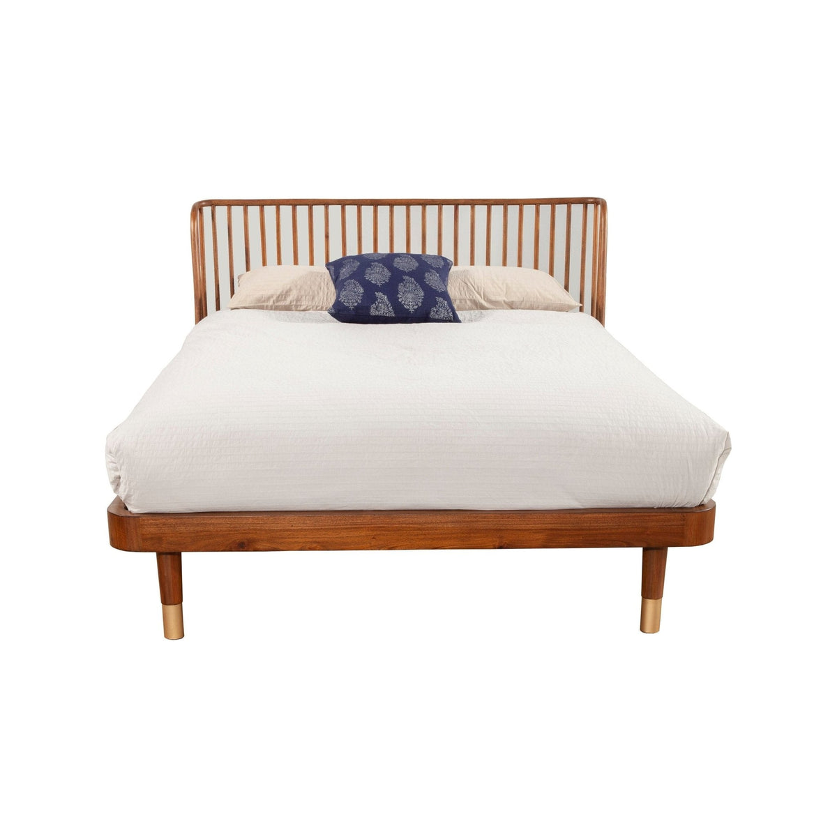 Belham Mahogany and Rattan Platform Bed in Dark Walnut – view 3