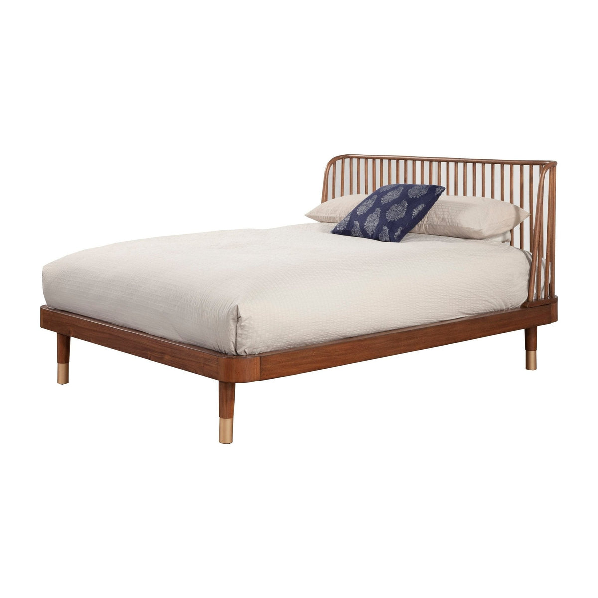 Belham Mahogany and Rattan Platform Bed in Dark Walnut – view 2