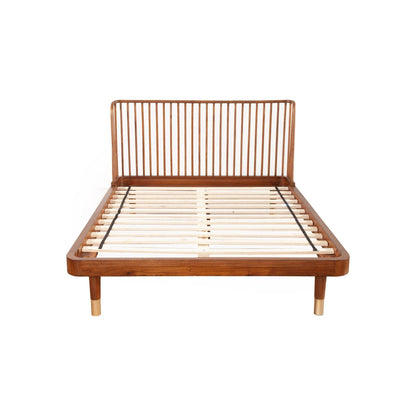 Belham Mahogany and Rattan Platform Bed in Dark Walnut – view 5