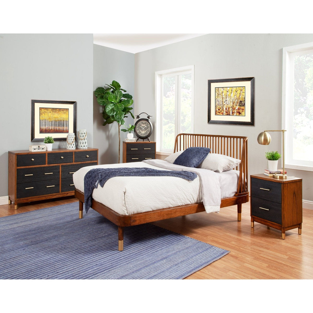Belham Mahogany and Rattan Platform Bed in Dark Walnut – view 8