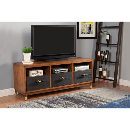 Dark Walnut and Black Belham TV Console with Storage Drawers