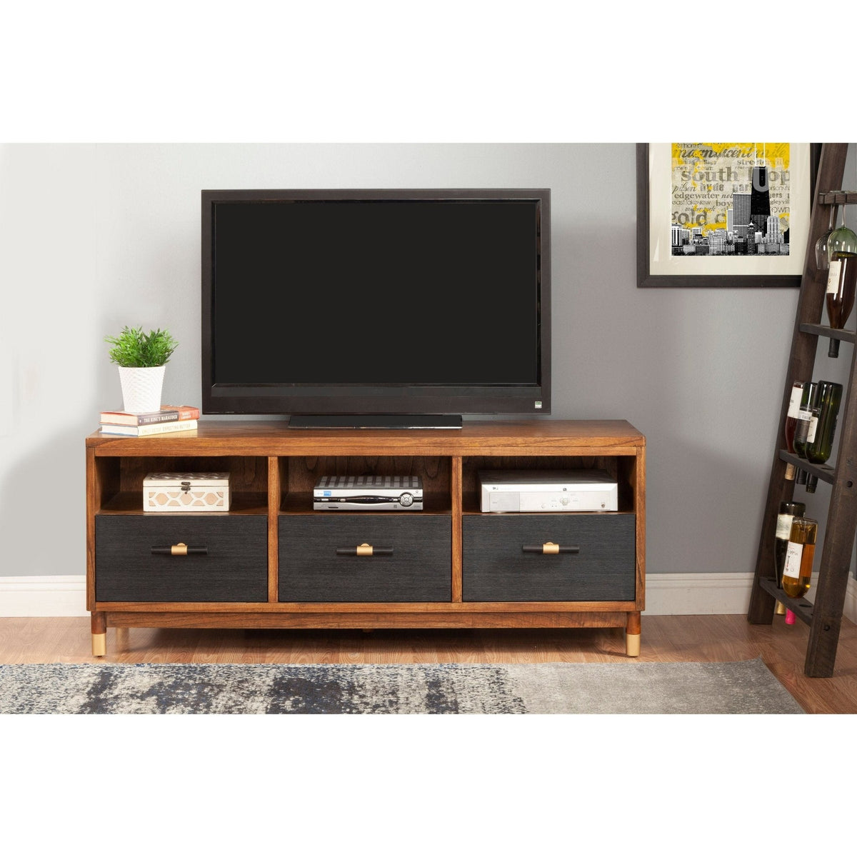 Belham Two-Tone TV Console, Dark Walnut and Black – view 2