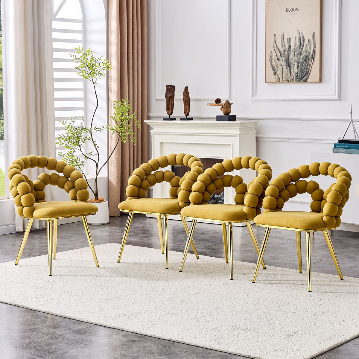 Puffy Bubble Ball Chain Upholstered Dining Chairs, Light Blue or Yellow – view 7