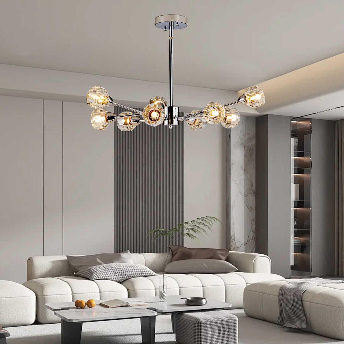 28" Modern Low-Profile Crystal Chandelier with 9 Lights, Chrome – view 3