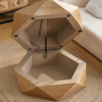 Retro Polygon Flip Top Coffee Table with Hidden Storage, Natural – view 3