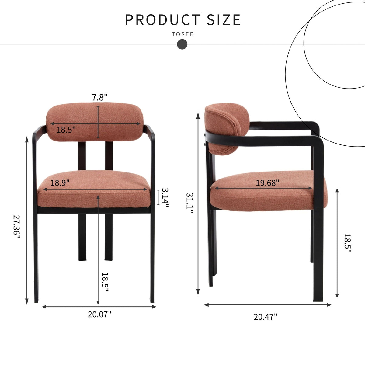 Upholstered Dining Arm Chairs with Metal Legs, Set of 2 – view 10