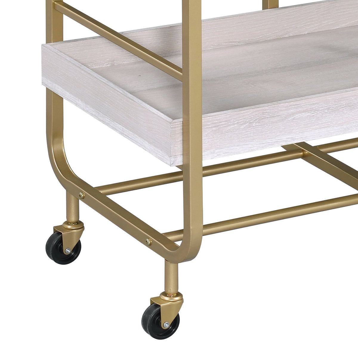 Vorrik Gold and White Washed Serving Cart with Removable Wooden Trays – view 6