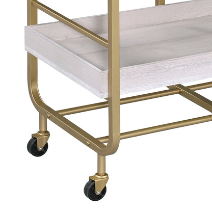 Vorrik Gold and White Washed Serving Cart with Removable Wooden Trays – view 6