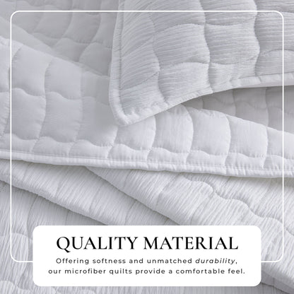 Gauze-Like Wave Stitch Quilt Set with Shams in White or Bone – view 2