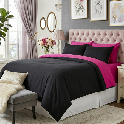 Hot Pink and Black Reversible Cotton Comforter Set with Zipper Cover – view 6