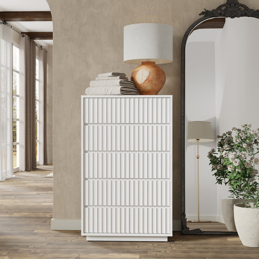 White Mahogany Chest with Scalloped Drawer Front