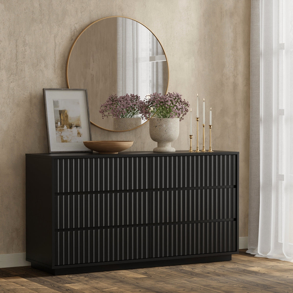 Mahogany Wood Blanca Dresser with Scalloped Detail