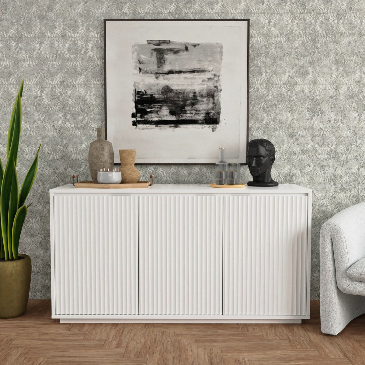 White Wood Blanca Sideboard with Scalloped Fronts