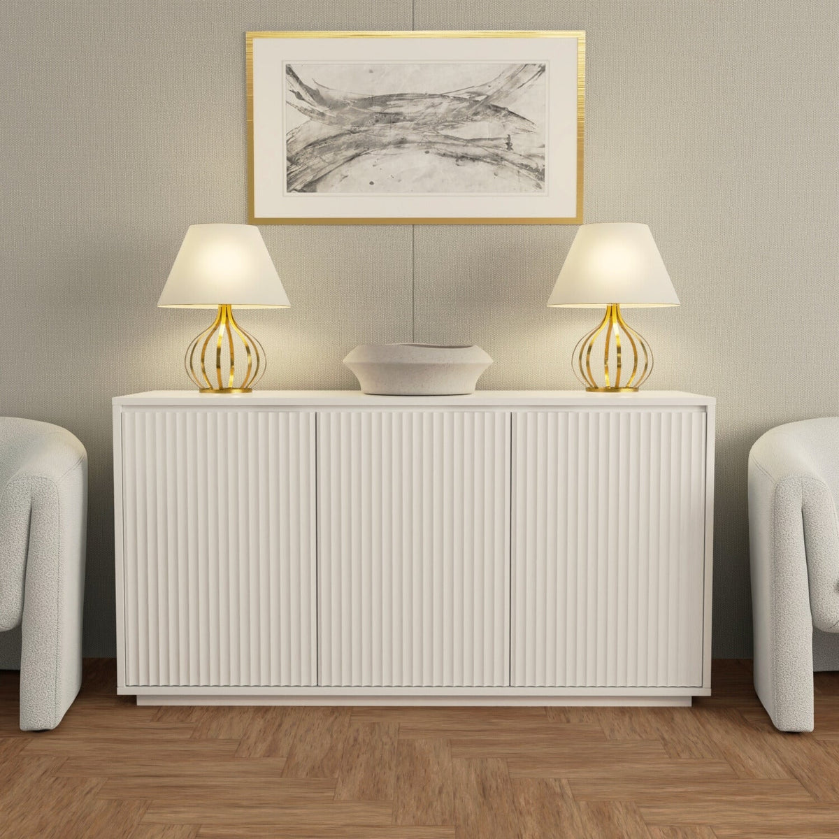 Blanca White Wood Sideboard with Three Scalloped Cabinets – view 2