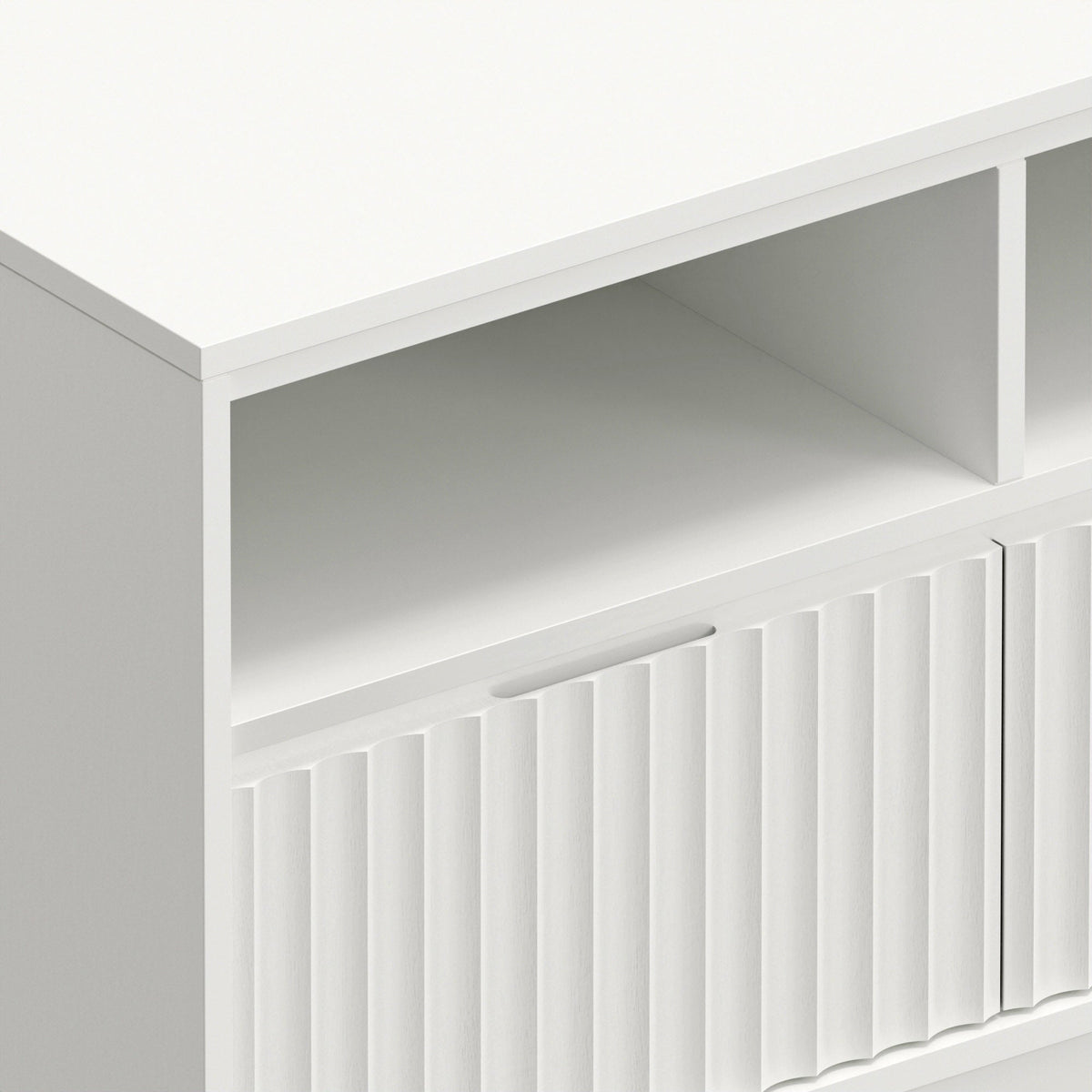 Blanca Mahogany TV Console with Scalloped Drawers, White – view 4