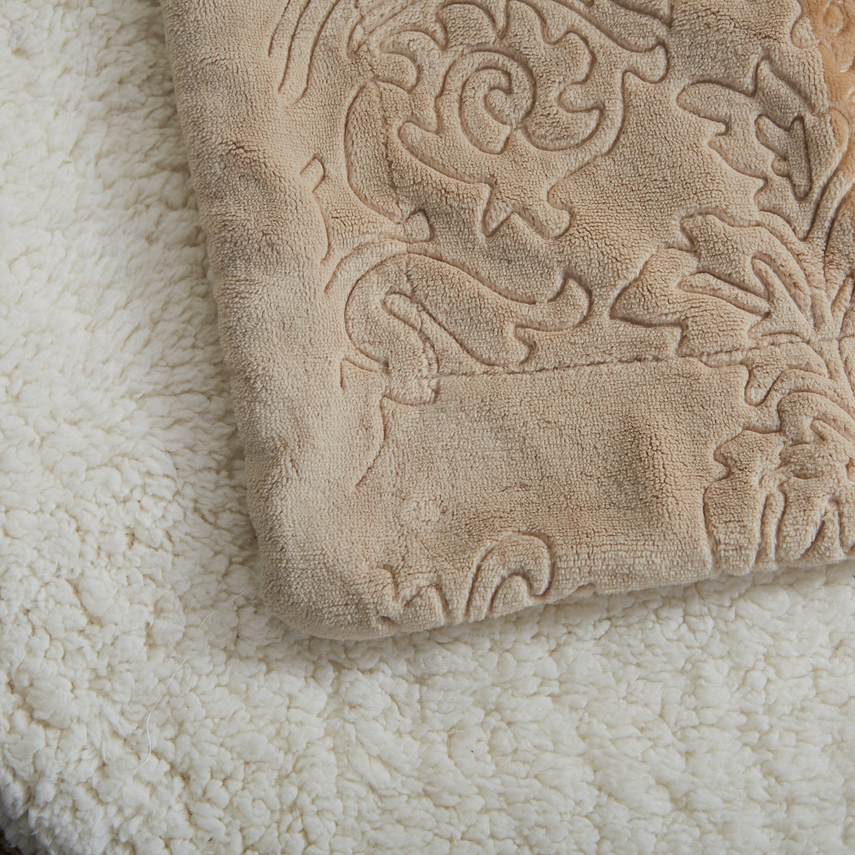 Champagne Beige Embossed Microfleece and Sherpa Throw Blanket – view 5