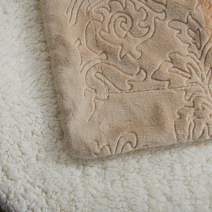 Champagne Beige Embossed Microfleece and Sherpa Throw Blanket – view 5