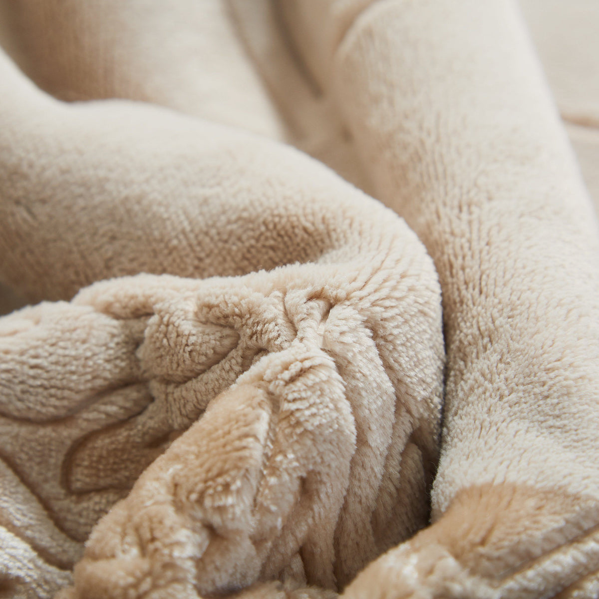 Champagne Beige Embossed Microfleece and Sherpa Throw Blanket – view 6