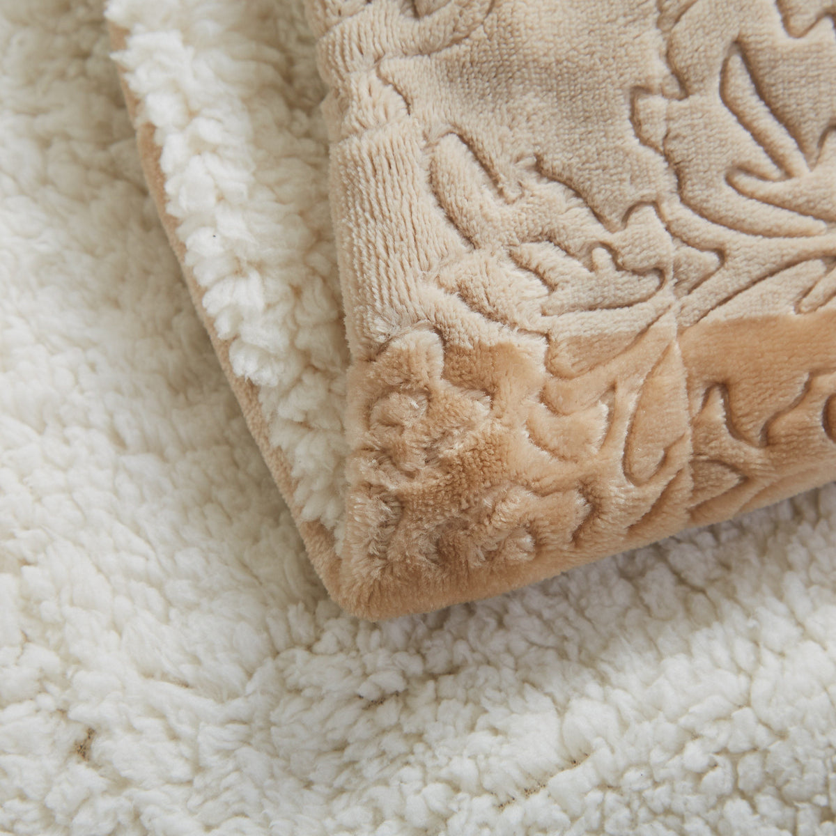 Champagne Beige Embossed Microfleece and Sherpa Throw Blanket – view 4