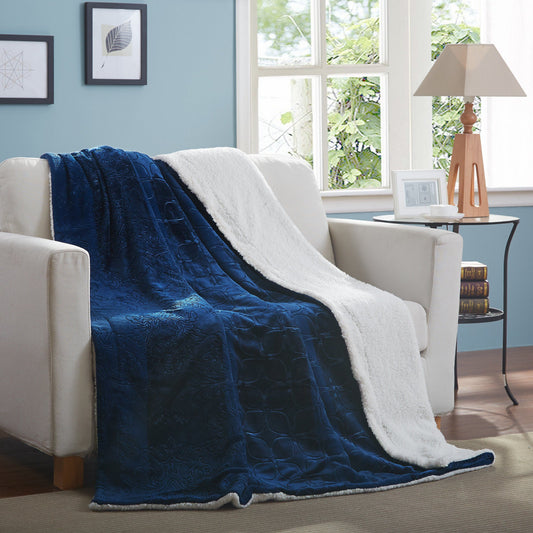 Embossed Sherpa Microfleece Throw Blanket, Night Blue