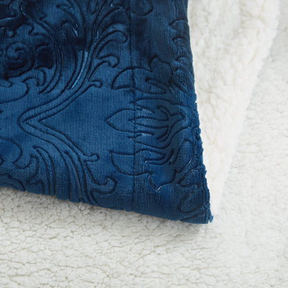 Cozy Night Blue Embossed Microfleece and Sherpa Throw Blanket – view 5