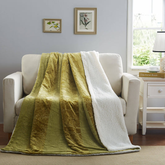 Embossed Sherpa Blanket in Olive Chartreuse