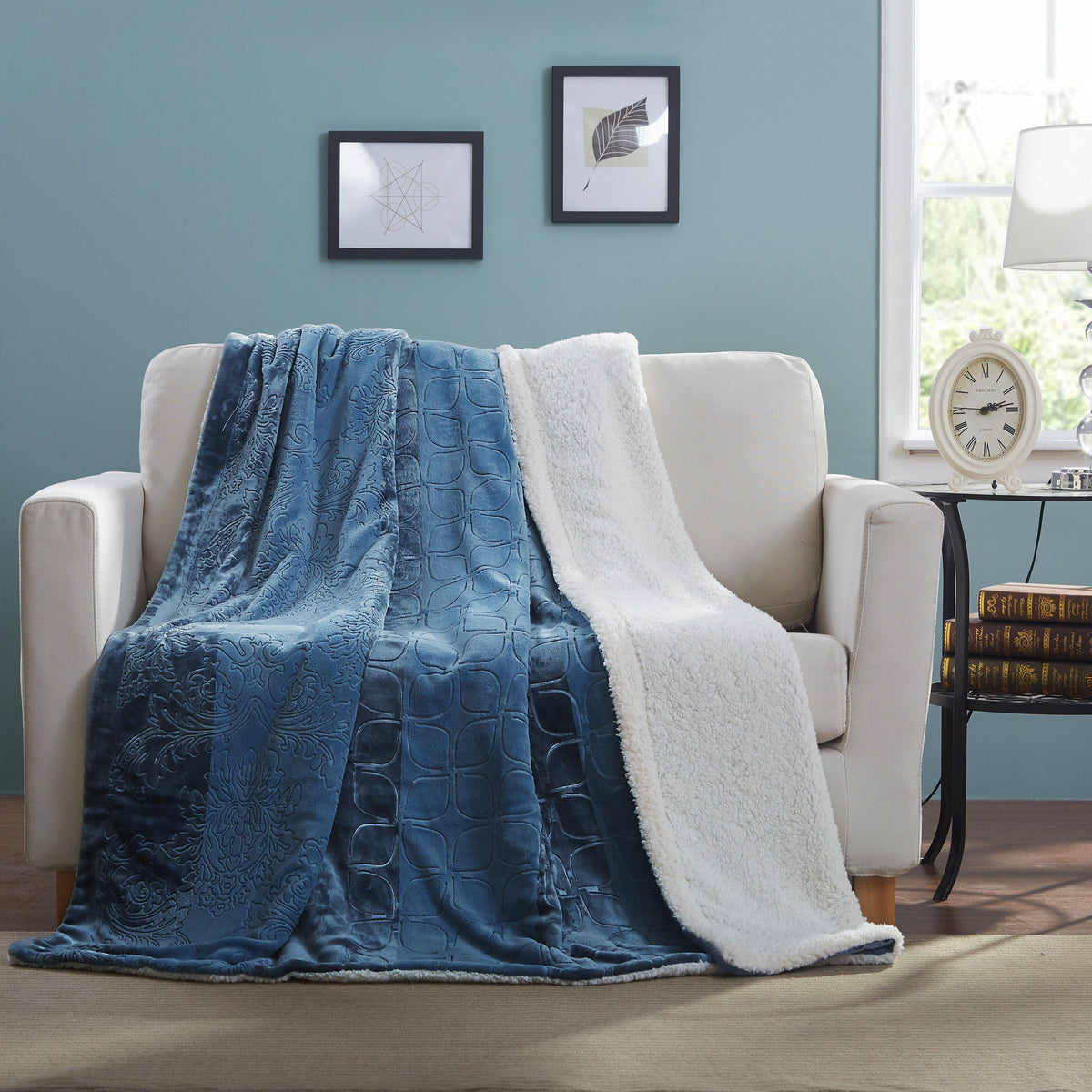 Rainy Day Grey Blue Embossed Sherpa Throw Blanket