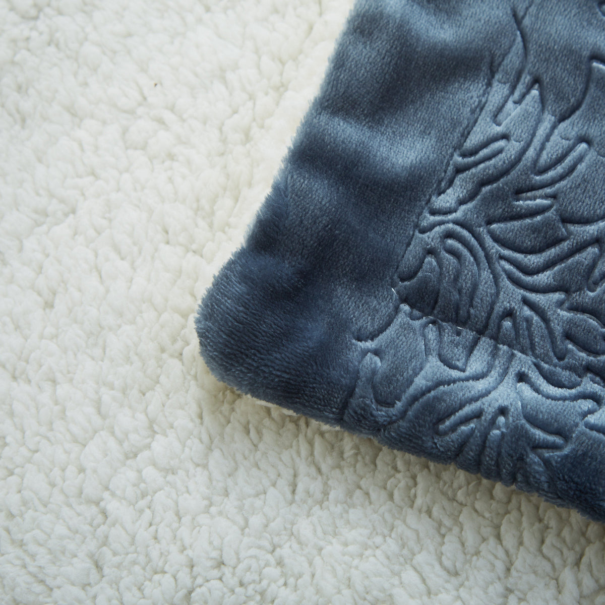 Rainy Day Grey Blue Embossed Microfleece and Sherpa Throw Blanket – view 4