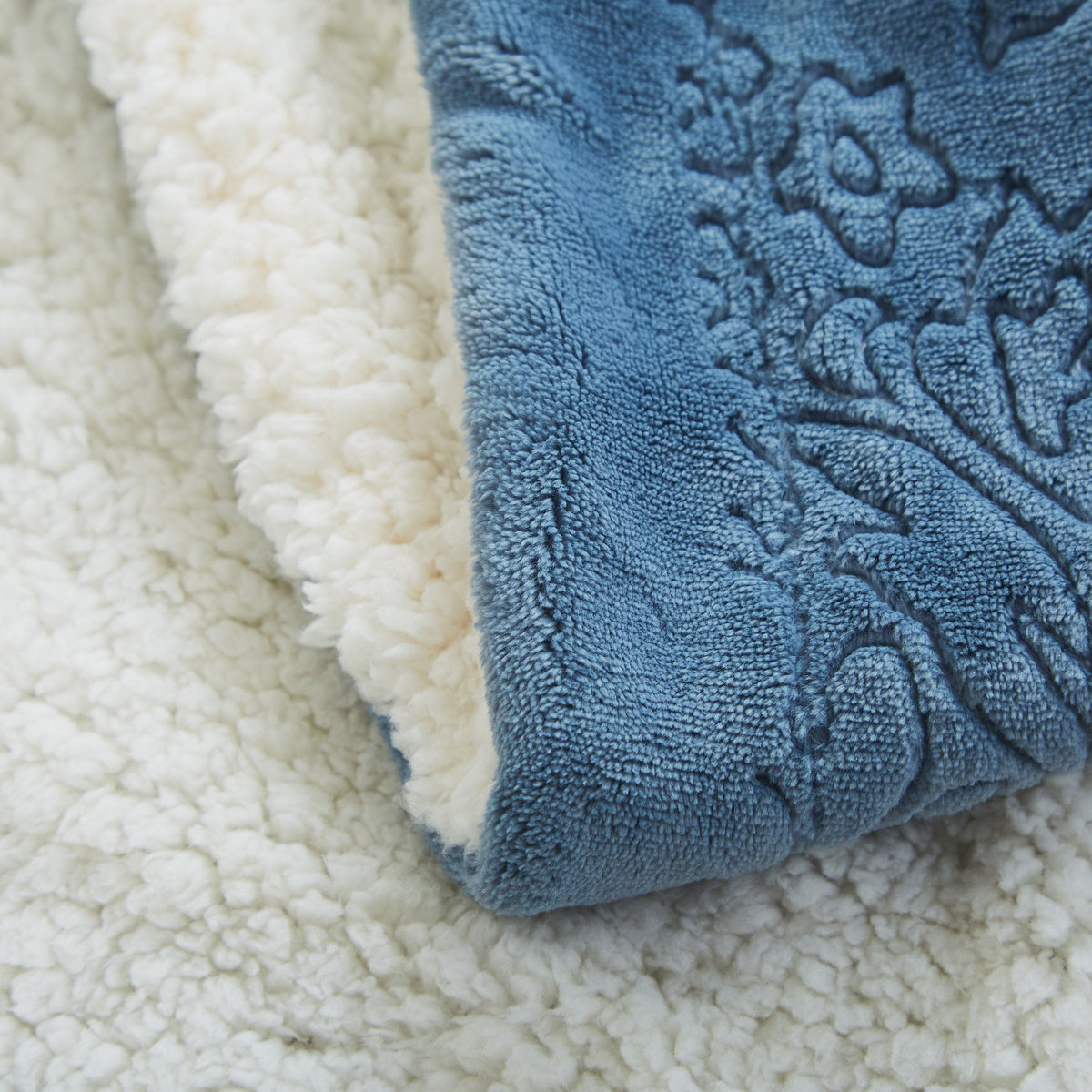 Rainy Day Grey Blue Embossed Microfleece and Sherpa Throw Blanket – view 6