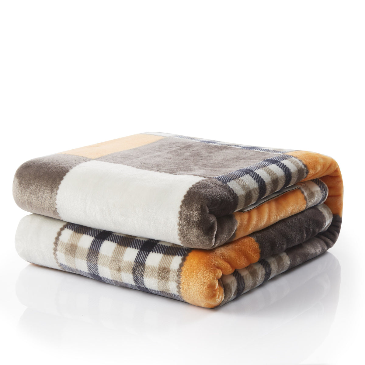Fall Orange Farmhouse Plaid Patchwork Micro Fleece Throw Blanket – view 3