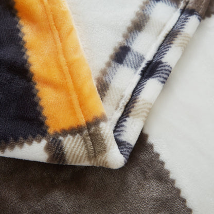 Fall Orange Farmhouse Plaid Patchwork Micro Fleece Throw Blanket – view 4