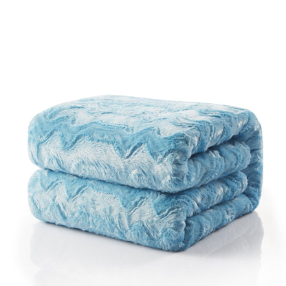 Sky Blue Faux Fur and Sherpa Reversible Throw Blanket – view 3