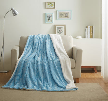 Faux Fur and Sherpa Sky Blue Throw Blanket