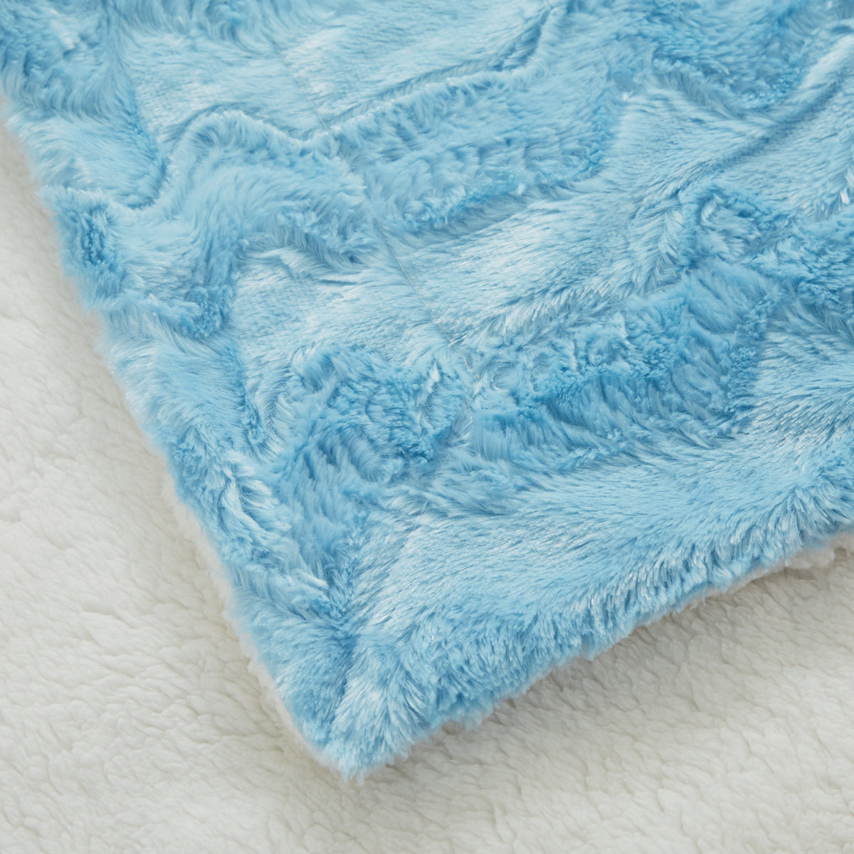 Sky Blue Faux Fur and Sherpa Reversible Throw Blanket – view 6