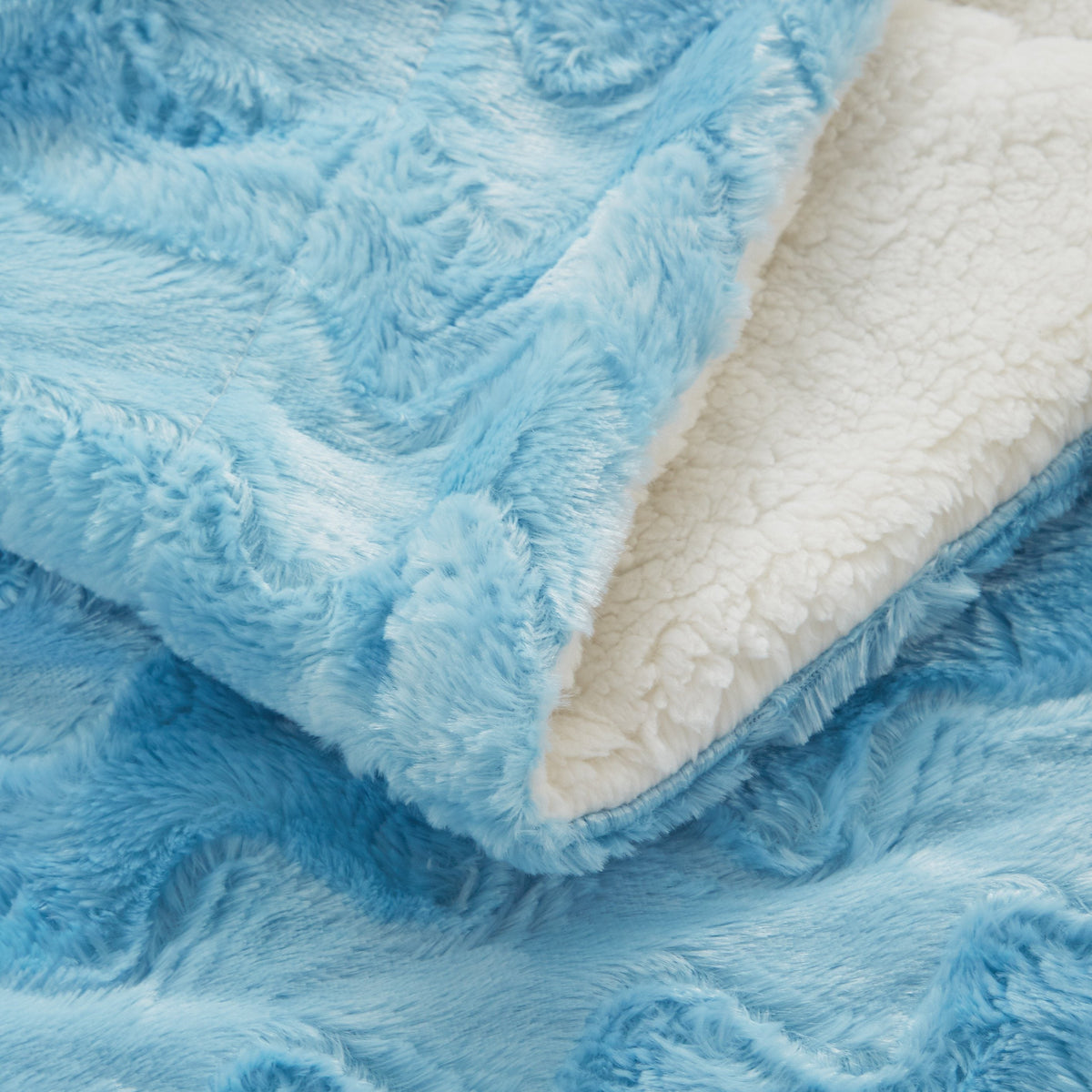 Sky Blue Faux Fur and Sherpa Reversible Throw Blanket – view 7