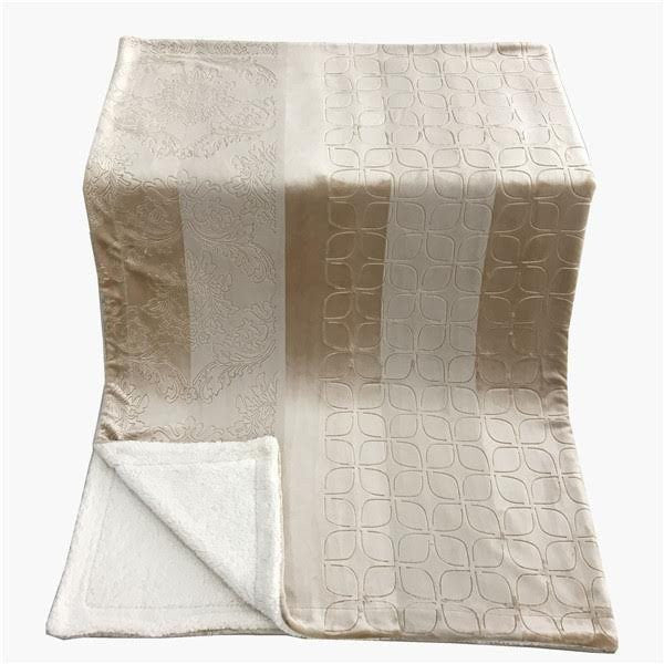 Champagne Beige Embossed Microfleece and Sherpa Throw Blanket – view 2