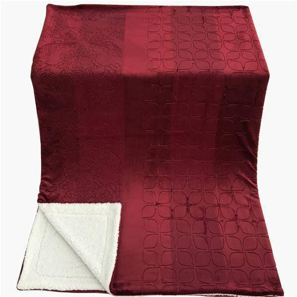 Merlot Red Embossed Reversible Microfleece and Sherpa Throw Blanket – view 9