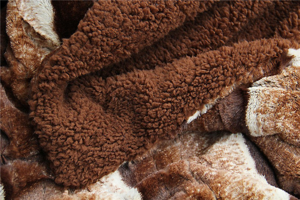 Golden Brown Striped Faux Fur and Sherpa Throw Blanket – view 7
