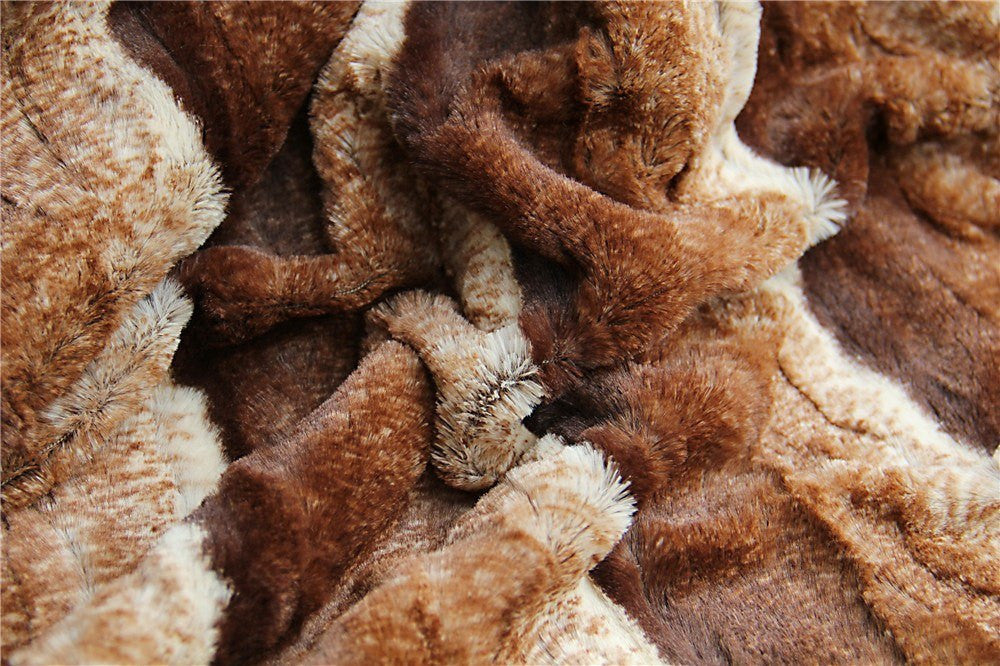 Golden Brown Striped Faux Fur and Sherpa Throw Blanket – view 8