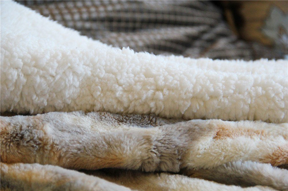 Russian Lynx Multicolor Faux Fur and Sherpa Throw Blanket – view 6