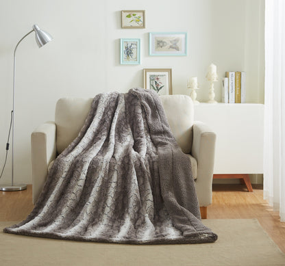 Silver Faux Fur Snow Giraffe Throw Blanket