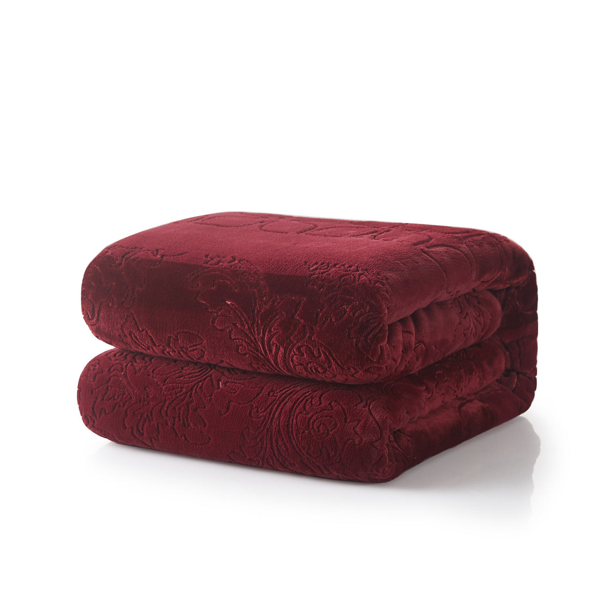 Merlot Red Embossed Reversible Microfleece and Sherpa Throw Blanket – view 3