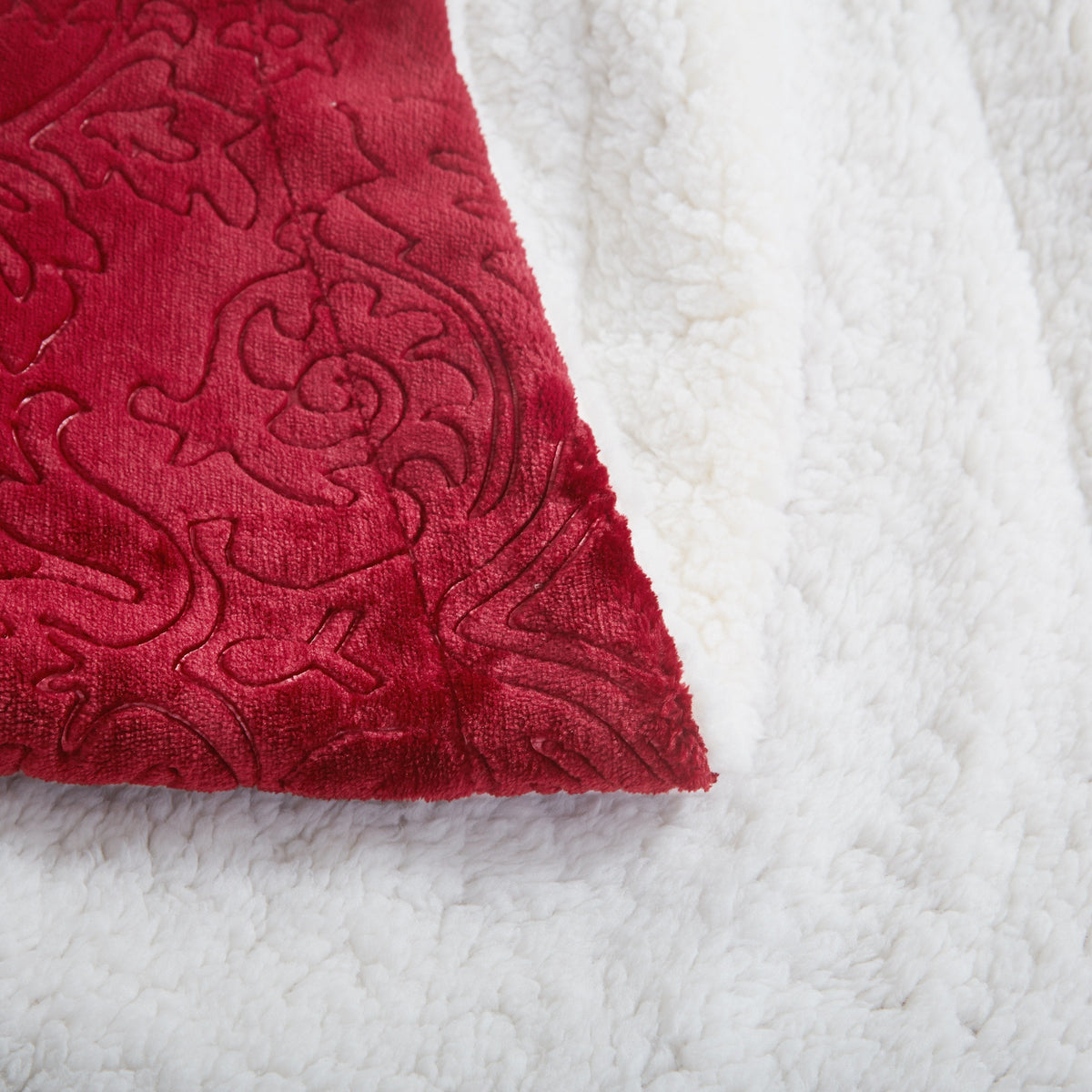Merlot Red Embossed Reversible Microfleece and Sherpa Throw Blanket – view 6