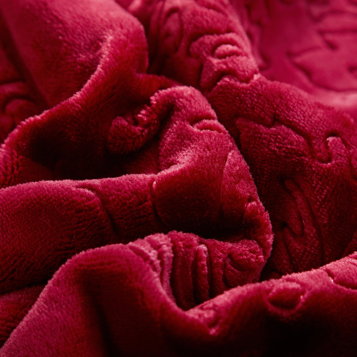 Merlot Red Embossed Reversible Microfleece and Sherpa Throw Blanket – view 5