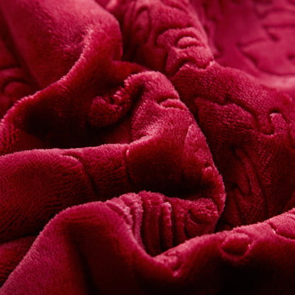 Merlot Red Embossed Reversible Microfleece and Sherpa Throw Blanket – view 5