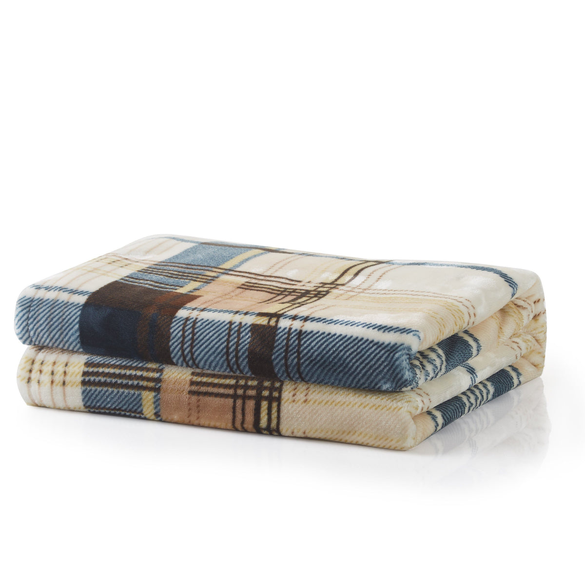 Winter Cabin Blue and Brown Tartan Plaid Flannel Throw Blanket – view 5