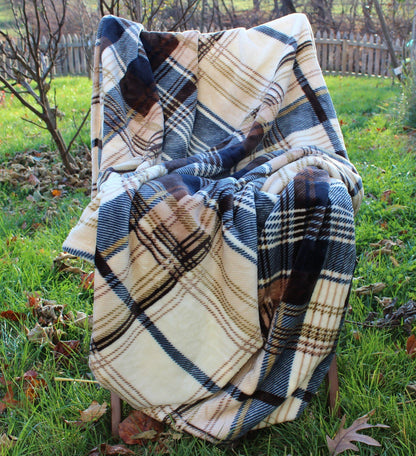 Winter Cabin Blue and Brown Tartan Plaid Flannel Throw Blanket – view 3