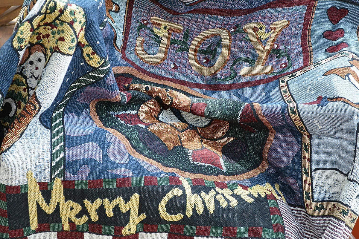 Snowman Merry Christmas Cotton Blend Tapestry Throw Blanket – view 7