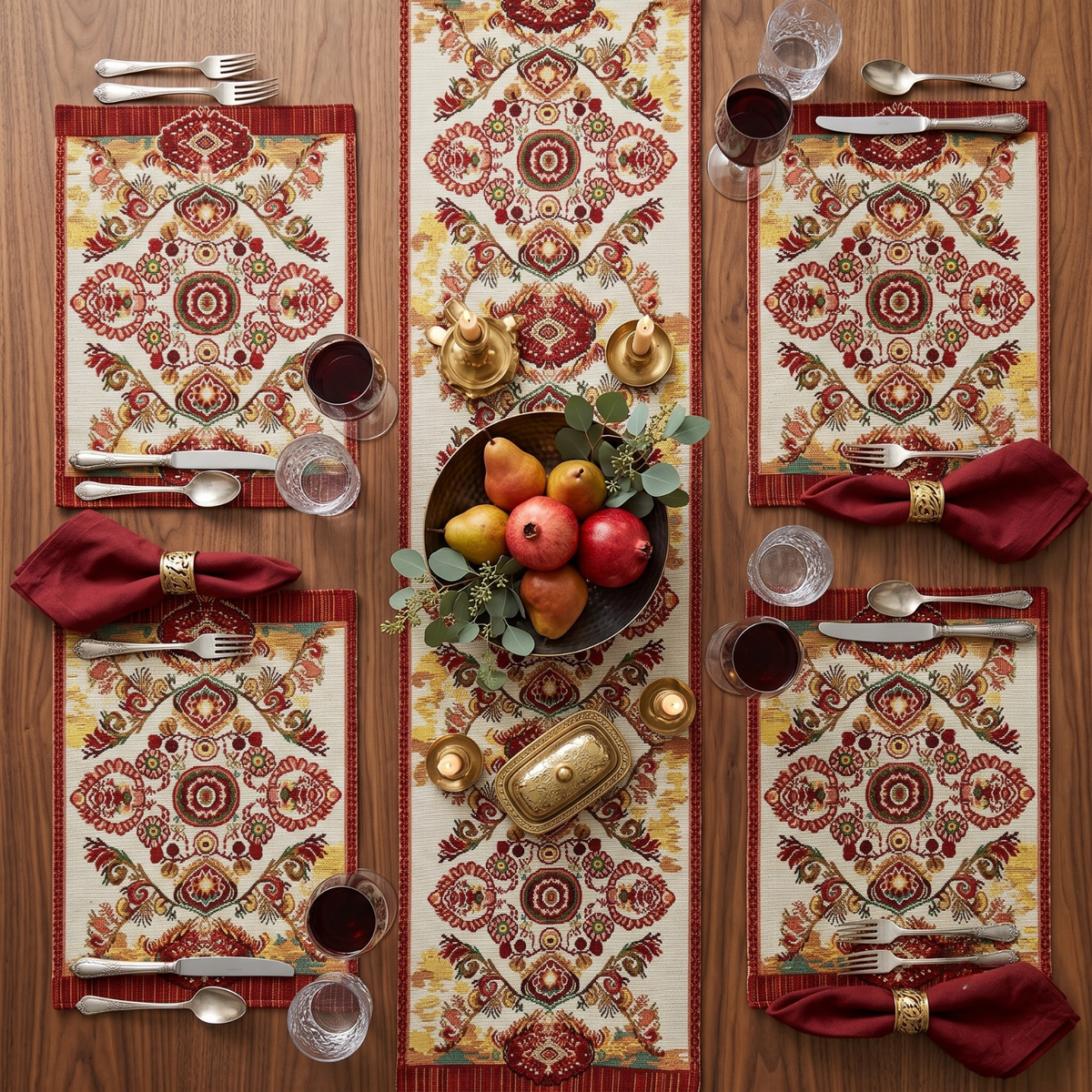 Elegant Burgundy Ornate Paisley Woven Tapestry Table Runner – view 5