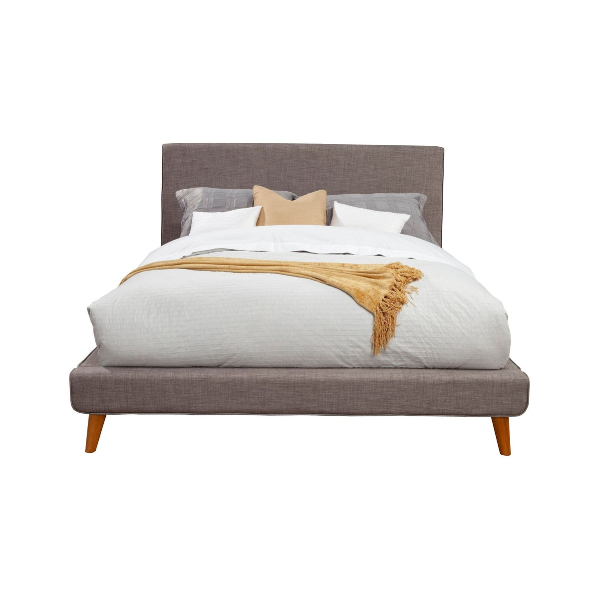 Britney Upholstered Bed in Dark Grey with Mid-Century Acorn Legs – view 2